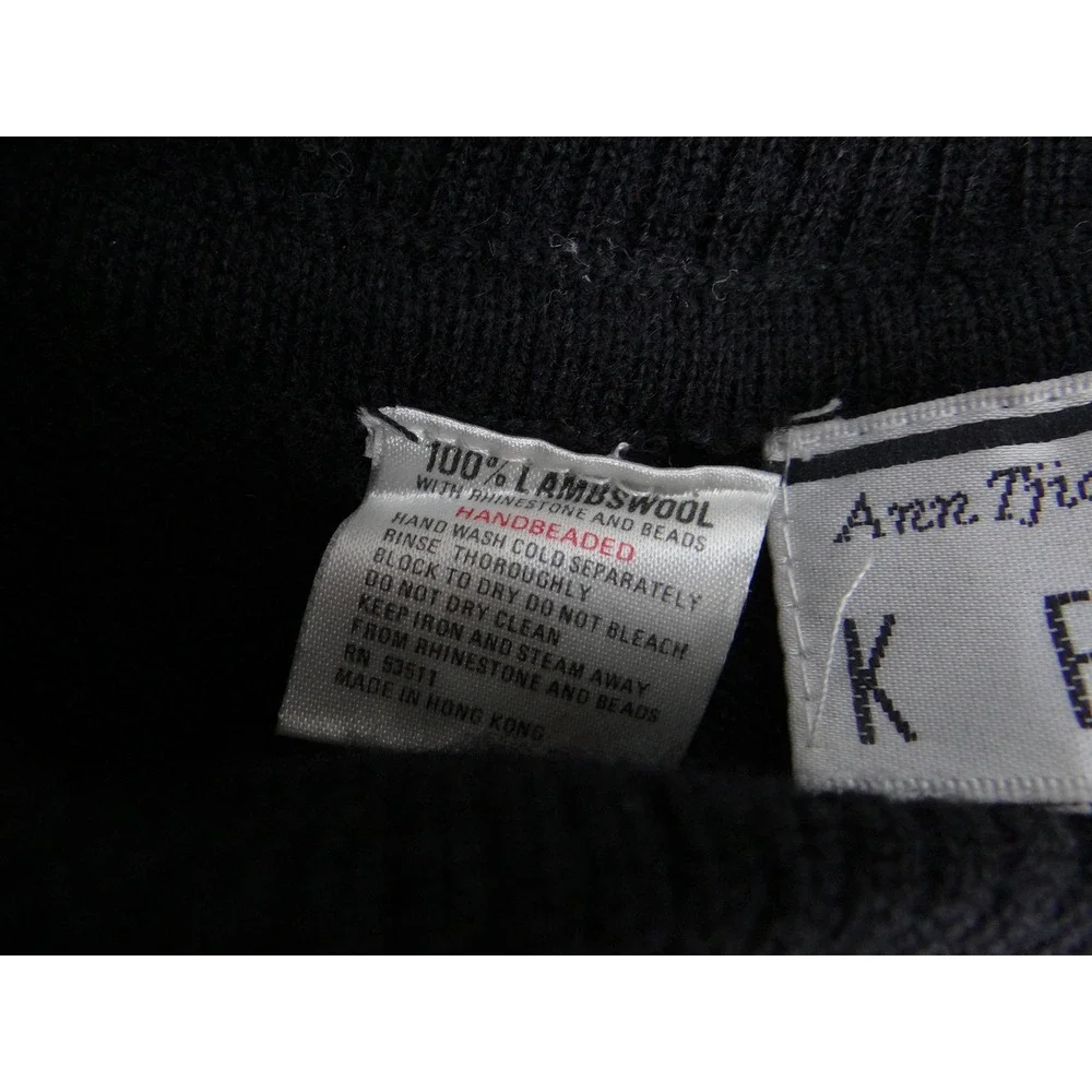 Ann Tjian for Kenar Vintage Black Lambswool Beaded Rhinestone Sweater Medium